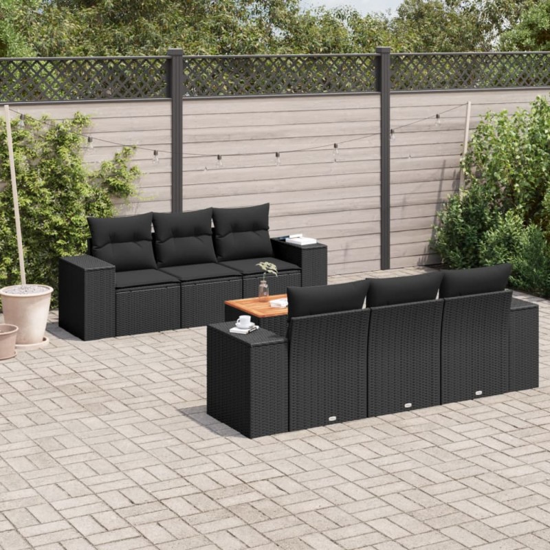 vidaXL Set Divani da Giardino con Cuscini 7pz Nero Polyrattan vidaXL Set Divani da Giardino con Cuscini 7pz Nero Polyrattan