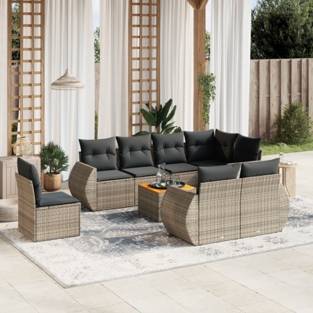 vidaXL Set Divano da Giardino 9 pz con Cuscini Grigio in Polyrattan