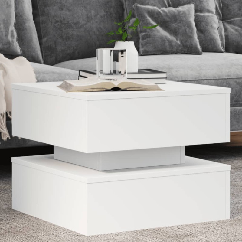 vidaXL Tavolino da Salotto con Luci LED Bianco 50x50x40 cm