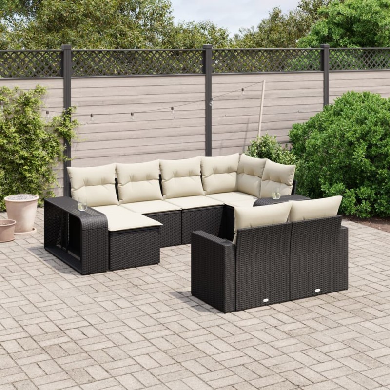 vidaXL Set Divani da Giardino 10pz con Cuscini in Polyrattan Nero vidaXL Set Divani da Giardino 10pz con Cuscini in Polyrattan Nero