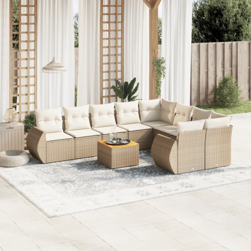 vidaXL Set Divano da Giardino 10 pz con Cuscini Beige in Polyrattan vidaXL Set Divano da Giardino 10 pz con Cuscini Beige in Polyrattan