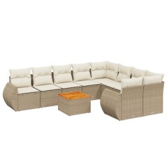 vidaXL Set Divano da Giardino 10 pz con Cuscini Beige in Polyrattan