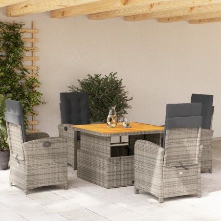 vidaXL Set da Pranzo da Giardino 5 pz con Cuscini in Polyrattan Grigio