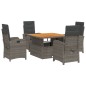 vidaXL Set da Pranzo da Giardino 5 pz con Cuscini in Polyrattan Grigio vidaXL Set da Pranzo da Giardino 5 pz con Cuscini in Polyrattan Grigio