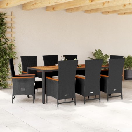 vidaXL Set da Pranzo da Giardino 9 pz con Cuscini Nero in Polyrattan