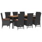 vidaXL Set da Pranzo da Giardino 9 pz con Cuscini Nero in Polyrattan