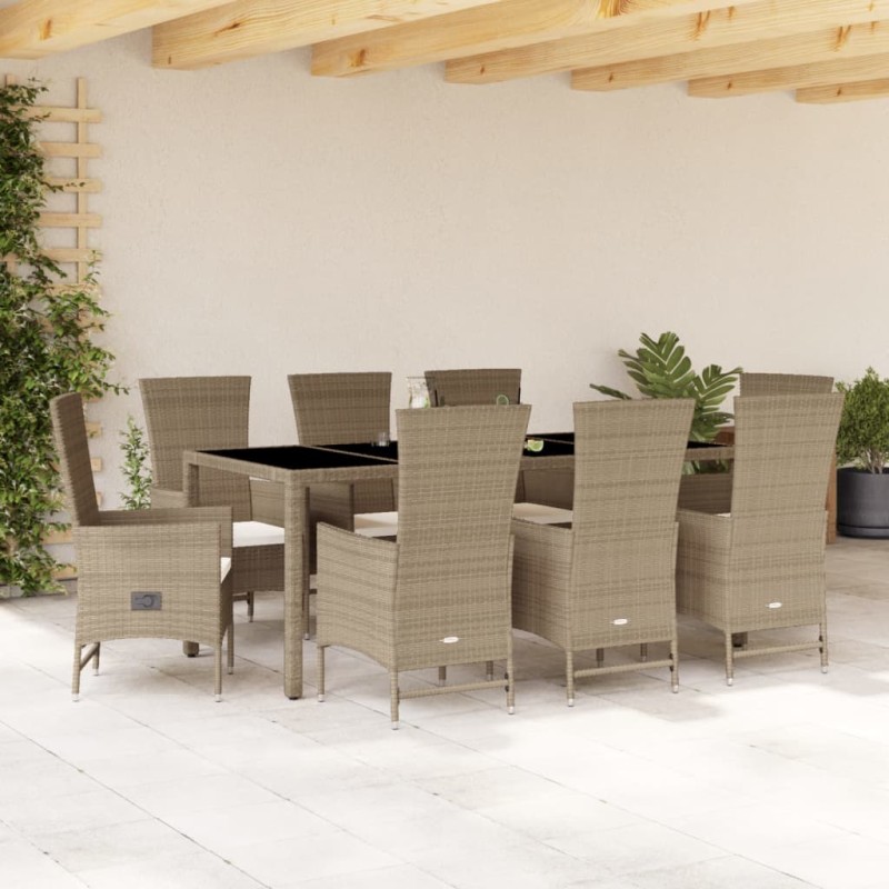 vidaXL Set da Pranzo da Giardino 9 pz con Cuscini Beige in Polyrattan vidaXL Set da Pranzo da Giardino 9 pz con Cuscini Beige in Polyrattan