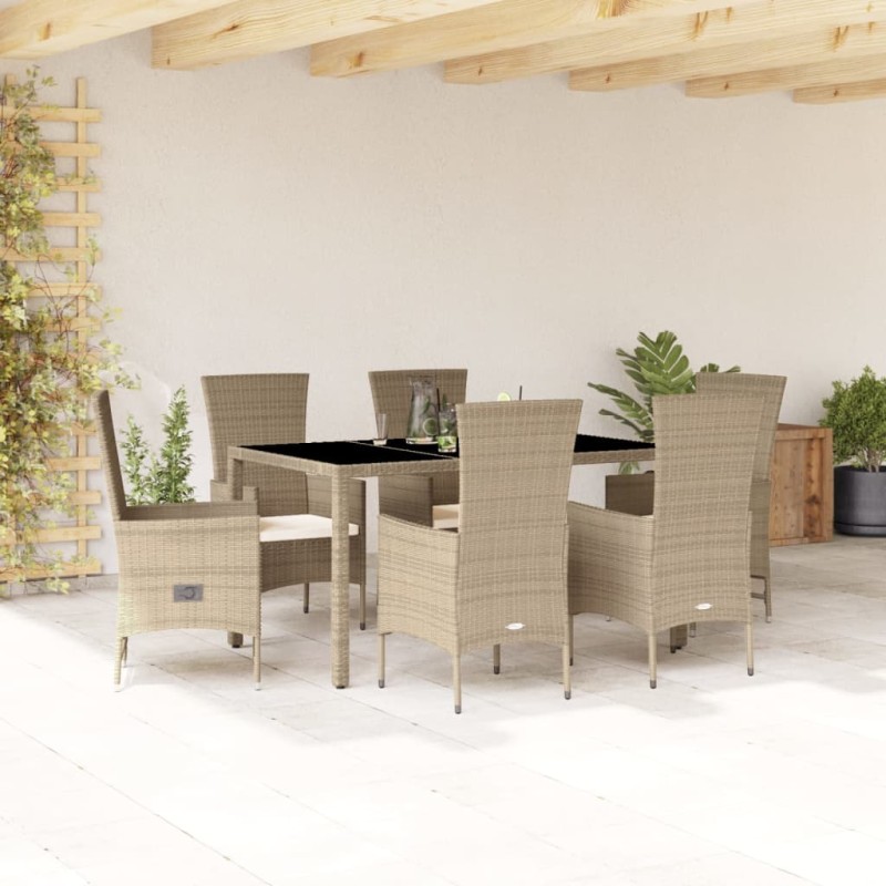 vidaXL Set da Pranzo da Giardino 7 pz con Cuscini Beige in Polyrattan vidaXL Set da Pranzo da Giardino 7 pz con Cuscini Beige in Polyrattan