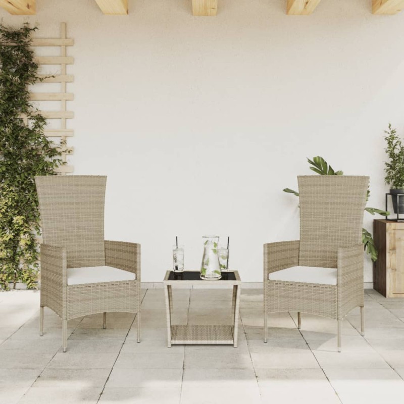 vidaXL Set da Pranzo da Giardino 3 pz con Cuscini Beige in Polyrattan vidaXL Set da Pranzo da Giardino 3 pz con Cuscini Beige in Polyrattan