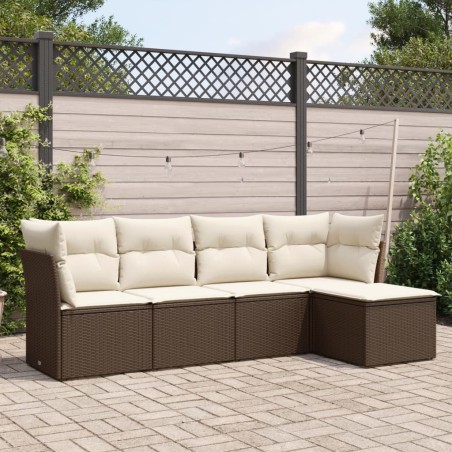 vidaXL Set Divano da Giardino 5 pz con Cuscini Marrone in Polyrattan