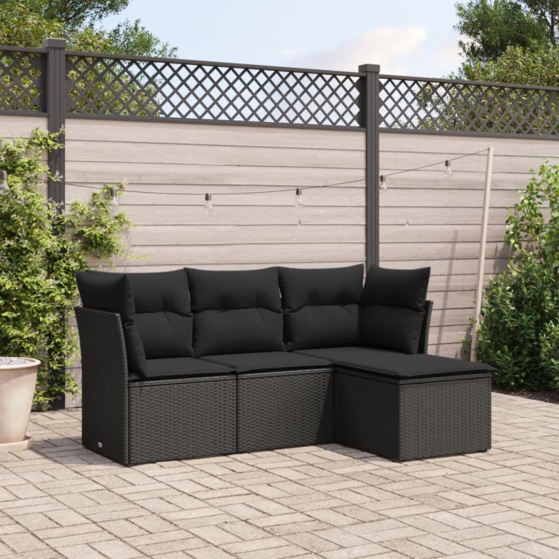 vidaXL Set Divani da Giardino 4 pz con Cuscini Nero in Polyrattan vidaXL Set Divani da Giardino 4 pz con Cuscini Nero in Polyrattan