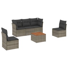 vidaXL Set Divano da Giardino 6 pz con Cuscini Grigio in Polyrattan
