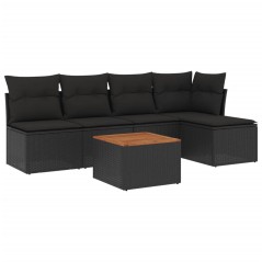vidaXL Set Divano da Giardino 6 pz con Cuscini Nero in Polyrattan