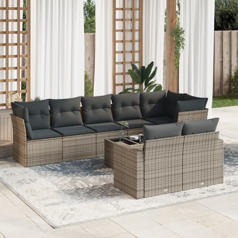 vidaXL Set Divano da Giardino 9 pz con Cuscini Grigio in Polyrattan vidaXL Set Divano da Giardino 9 pz con Cuscini Grigio in Polyrattan