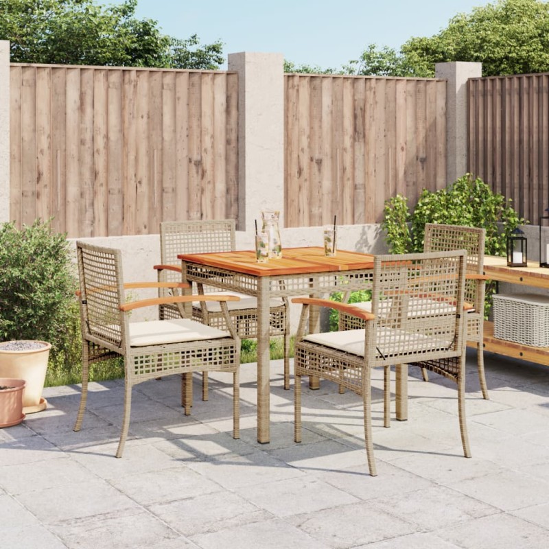 vidaXL Set da Pranzo da Giardino 5 pz con Cuscini Beige in Polyrattan