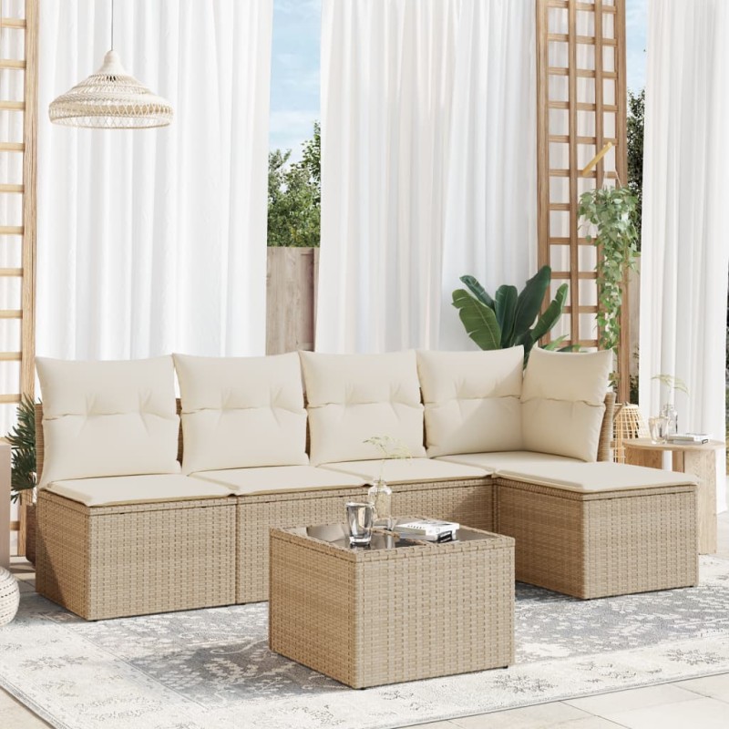 vidaXL Set Divano da Giardino 6 pz con Cuscini Beige in Polyrattan vidaXL Set Divano da Giardino 6 pz con Cuscini Beige in Polyrattan