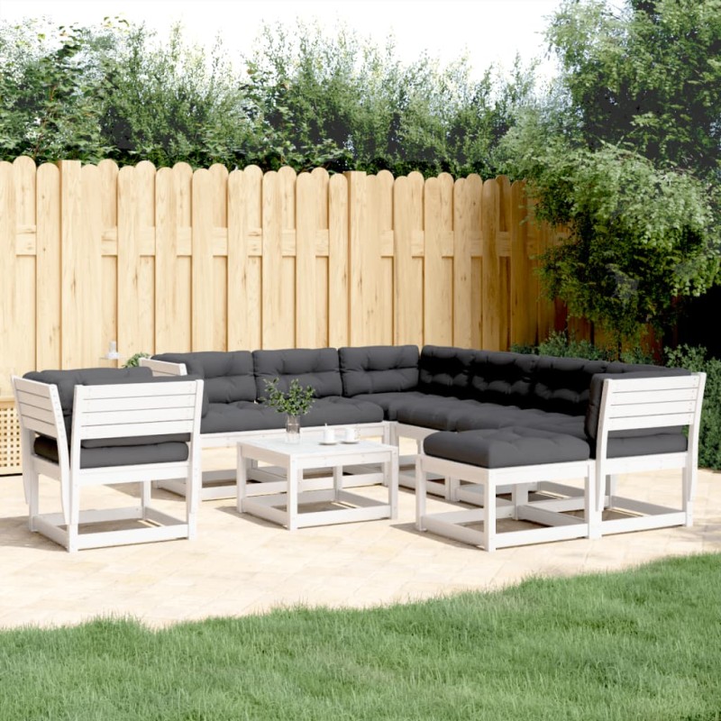 vidaXL Set Salotto Giardino 8pz con Cuscini Bianco Legno Massello Pino vidaXL Set Salotto Giardino 8pz con Cuscini Bianco Legno Massello Pino
