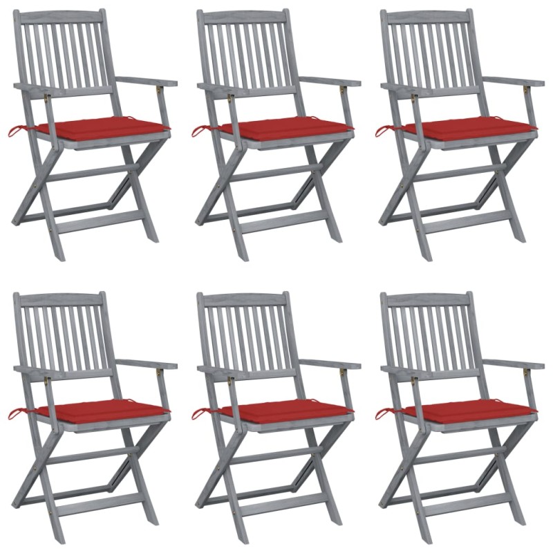 vidaXL Sedie da Giardino Pieghevoli 6pz con Cuscini in Massello Acacia vidaXL Sedie da Giardino Pieghevoli 6pz con Cuscini in Massello Acacia