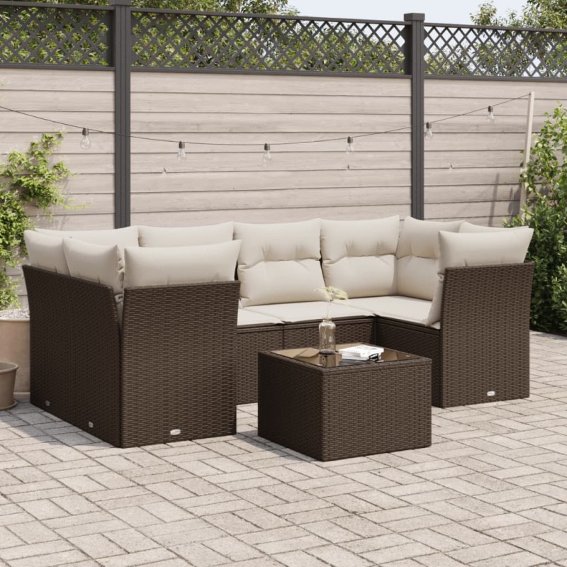 vidaXL Set Divani da Giardino 7 pz con Cuscini Marrone in Polyrattan vidaXL Set Divani da Giardino 7 pz con Cuscini Marrone in Polyrattan