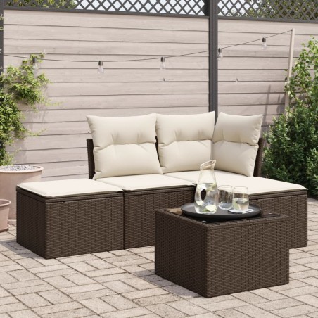 vidaXL Set Divano da Giardino 5 pz con Cuscini Marrone in Polyrattan
