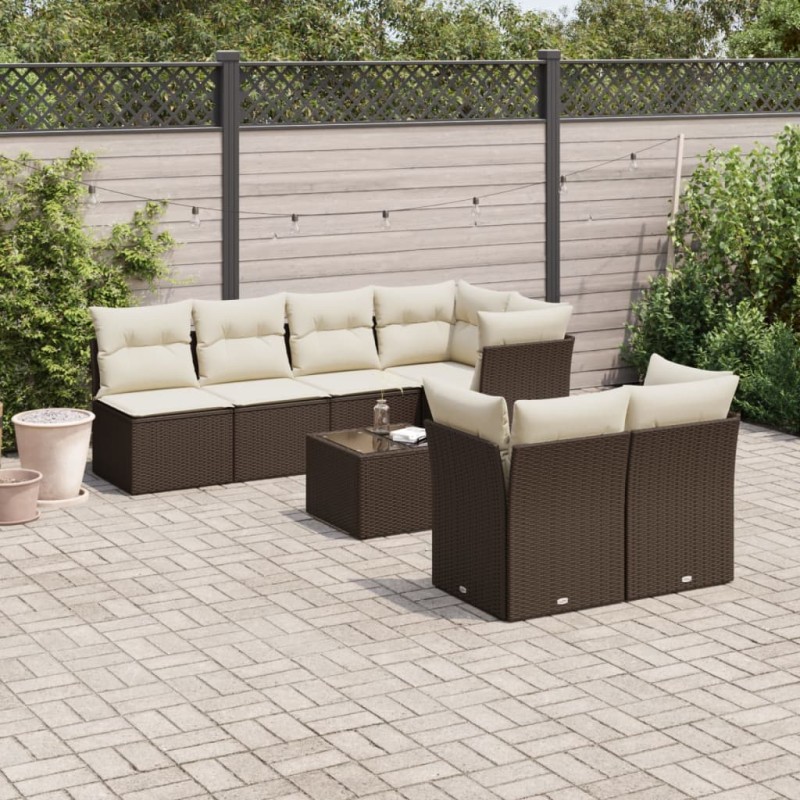 vidaXL Set Divani da Giardino 8 pz con Cuscini Marrone in Polyrattan vidaXL Set Divani da Giardino 8 pz con Cuscini Marrone in Polyrattan