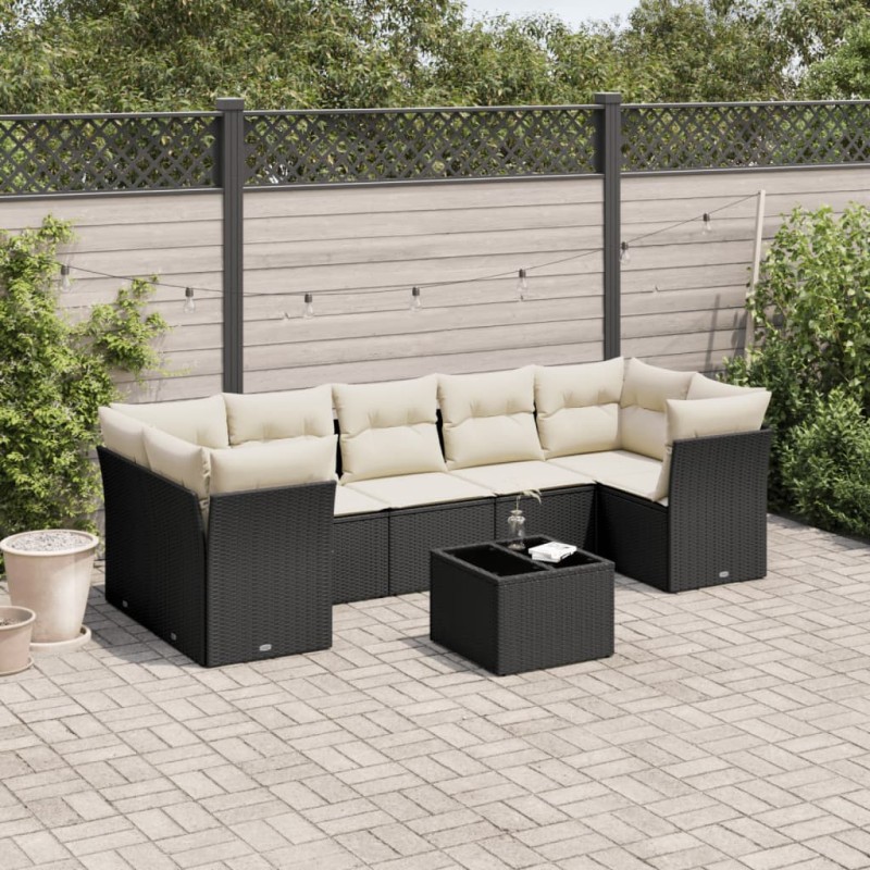vidaXL Set Divani da Giardino con Cuscini 8 pz Nero in Polyrattan vidaXL Set Divani da Giardino con Cuscini 8 pz Nero in Polyrattan