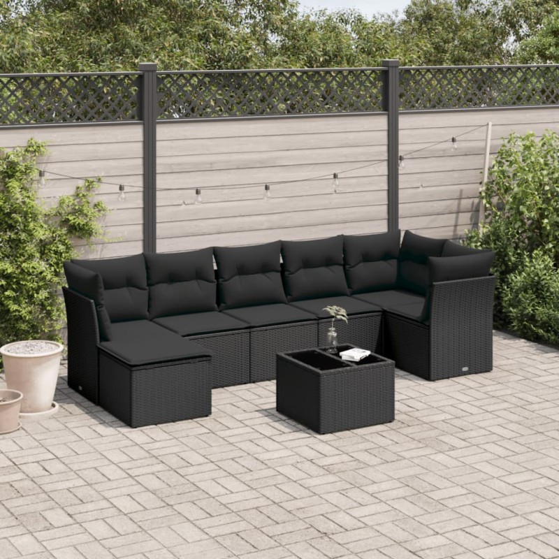 vidaXL Set Divani da Giardino con Cuscini 8 pz Nero in Polyrattan vidaXL Set Divani da Giardino con Cuscini 8 pz Nero in Polyrattan