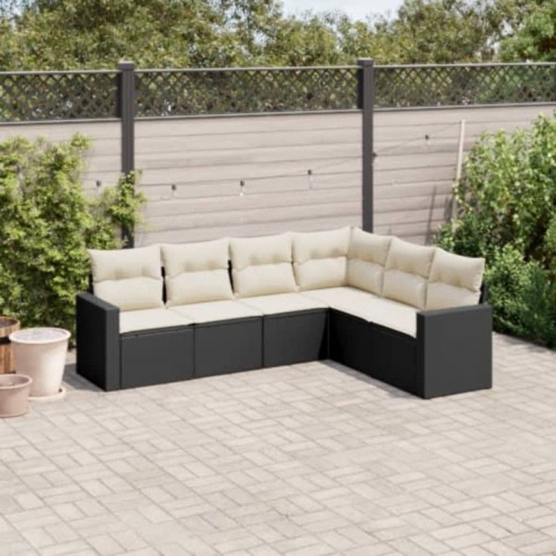 vidaXL Set Divano da Giardino 6 pz con Cuscini Nero in Polyrattan vidaXL Set Divano da Giardino 6 pz con Cuscini Nero in Polyrattan