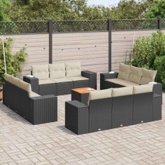 vidaXL Set Divani da Giardino 13pz con Cuscini Nero in Polyrattan