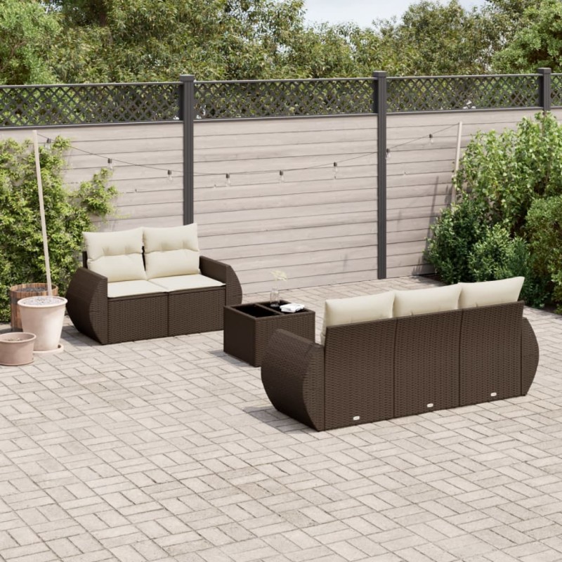 vidaXL Set Divano da Giardino 6 pz con Cuscini Marrone in Polyrattan vidaXL Set Divano da Giardino 6 pz con Cuscini Marrone in Polyrattan