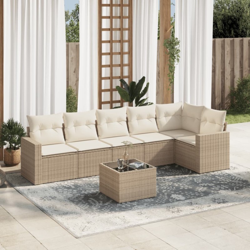 vidaXL Set Divani da Giardino 7 pz con Cuscini Beige in Polyrattan vidaXL Set Divani da Giardino 7 pz con Cuscini Beige in Polyrattan
