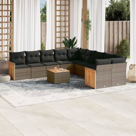 vidaXL Set Divani da Giardino 11 pz con Cuscini in Polyrattan Grigio