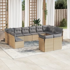 vidaXL Set Divani da Giardino 12 pz con Cuscini Beige in Polyrattan