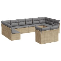 vidaXL Set Divani da Giardino 12 pz con Cuscini Beige in Polyrattan