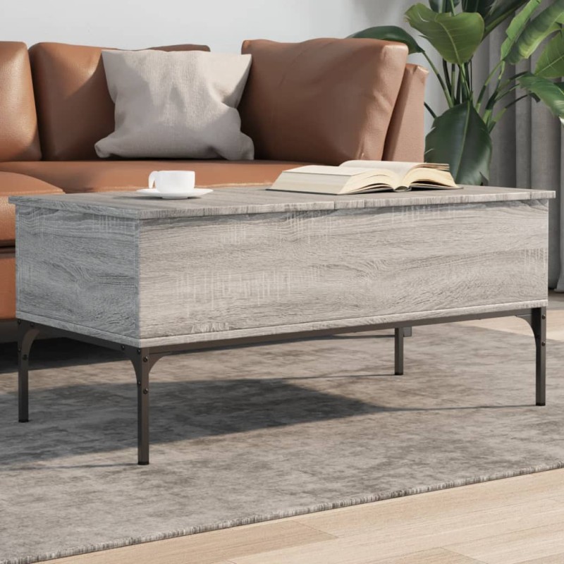 vidaXL Tavolino Grigio Sonoma 100x50x45 cm Legno Multistrato e Metallo