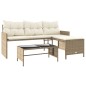 vidaXL Divano da Giardino con Tavolo e Cuscini a L Beige in Polyrattan vidaXL Divano da Giardino con Tavolo e Cuscini a L Beige in Polyrattan