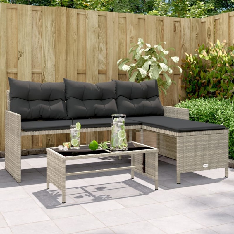vidaXL Divano Giardino Tavolo e Cuscini a L Grigio Chiaro Polyrattan