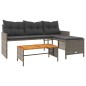 vidaXL Divano da Giardino con Tavolo e Cuscini a L Grigio Polyrattan vidaXL Divano da Giardino con Tavolo e Cuscini a L Grigio Polyrattan
