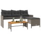 vidaXL Divano da Giardino con Tavolo e Cuscini a L Grigio Polyrattan vidaXL Divano da Giardino con Tavolo e Cuscini a L Grigio Polyrattan