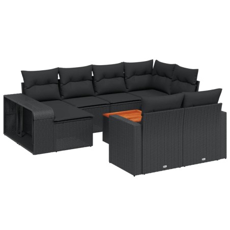vidaXL Set Divani da Giardino 11 pz con Cuscini in Polyrattan Nero