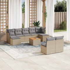 vidaXL Set Divano da Giardino 10 pz con Cuscini Beige in Polyrattan