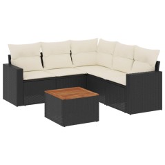 vidaXL Set Divano da Giardino 6 pz con Cuscini Nero in Polyrattan