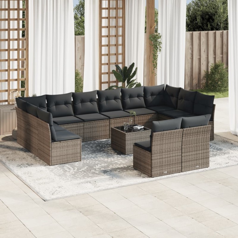 vidaXL Set Divani da Giardino 13 pz con Cuscini Grigio in Polyrattan vidaXL Set Divani da Giardino 13 pz con Cuscini Grigio in Polyrattan