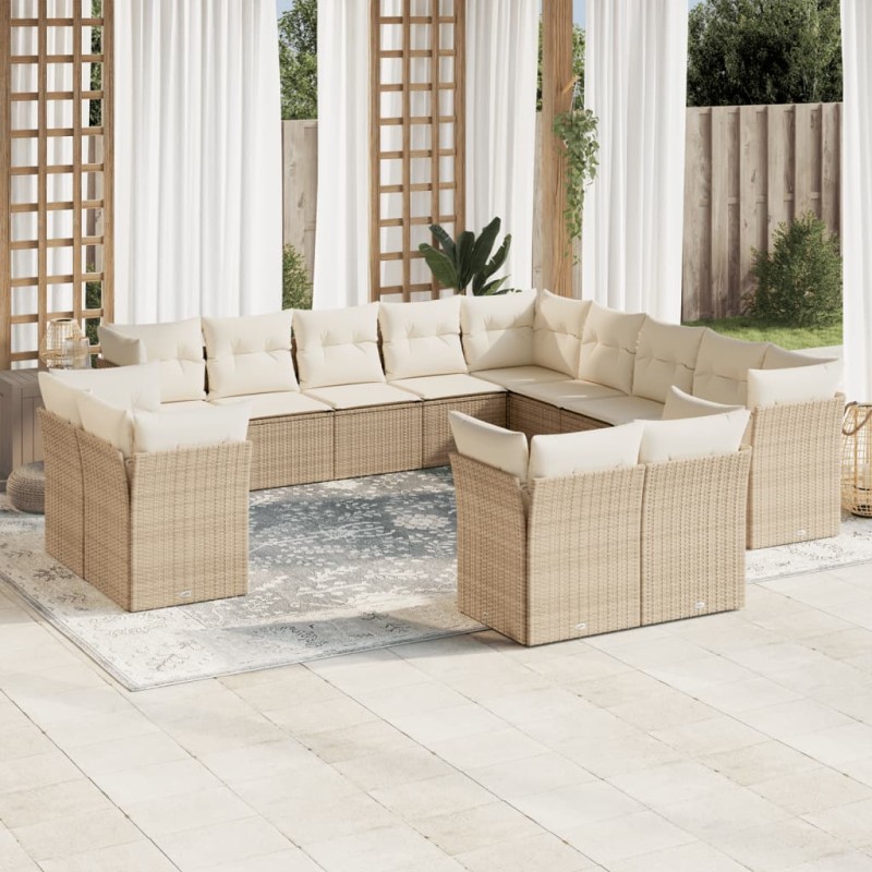 vidaXL Set Divano da Giardino 13 pz con Cuscini Beige in Polyrattan vidaXL Set Divano da Giardino 13 pz con Cuscini Beige in Polyrattan