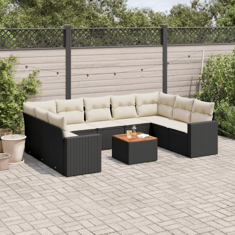vidaXL Set Divani da Giardino 10pz con Cuscini in Polyrattan Nero vidaXL Set Divani da Giardino 10pz con Cuscini in Polyrattan Nero
