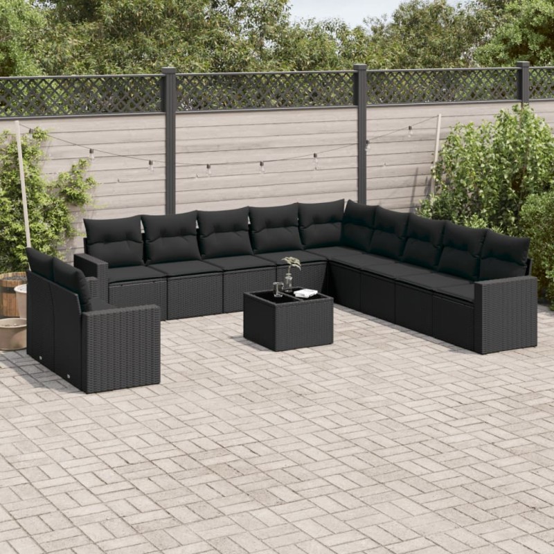 vidaXL Set Divani da Giardino 12 pz con Cuscini Nero in Polyrattan vidaXL Set Divani da Giardino 12 pz con Cuscini Nero in Polyrattan