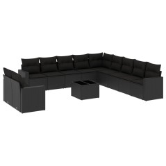 vidaXL Set Divani da Giardino 12 pz con Cuscini Nero in Polyrattan