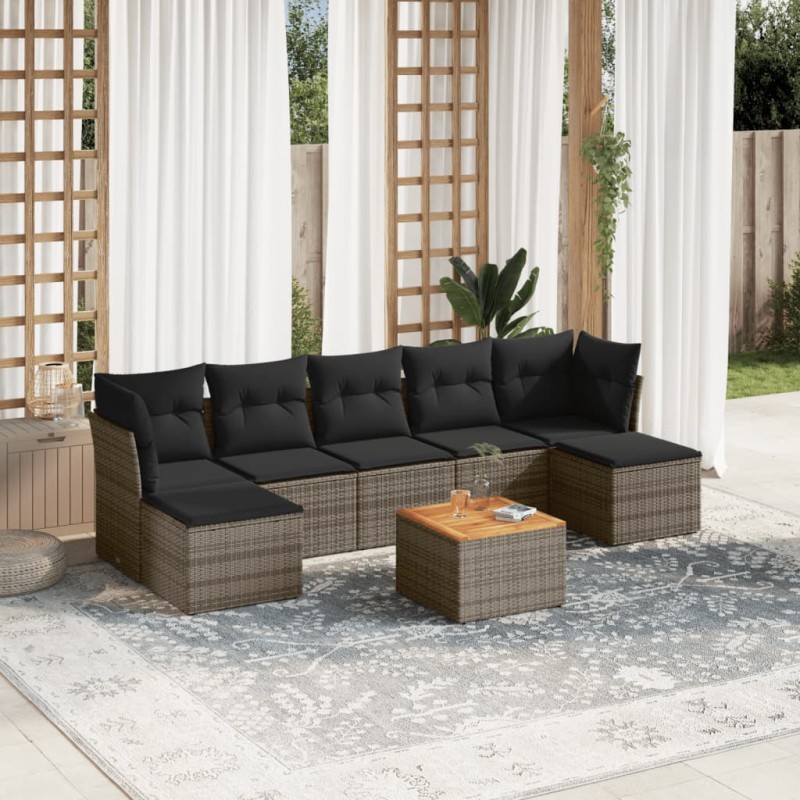 vidaXL Set Divano da Giardino 8 pz con Cuscini Grigio in Polyrattan vidaXL Set Divano da Giardino 8 pz con Cuscini Grigio in Polyrattan