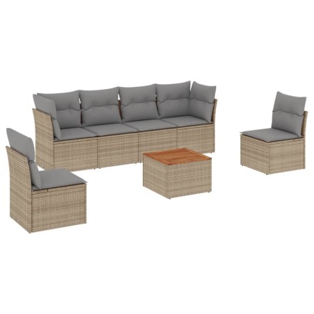 vidaXL Set Divani da Giardino 7 pz con Cuscini Beige in Polyrattan