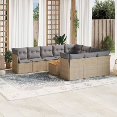 vidaXL Set Divani da Giardino 11 pz con Cuscini Beige in Polyrattan